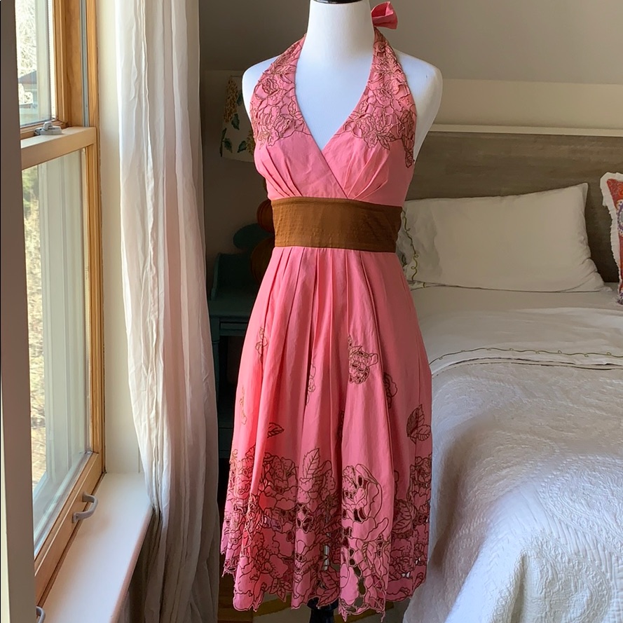Bcbg Maxazria Floral Lace Cut Halter Dress